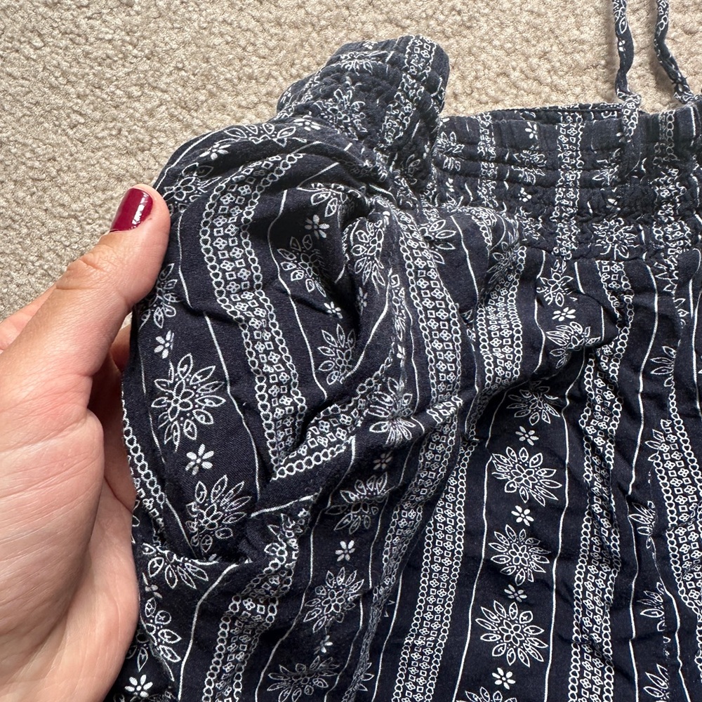 Navy Blue and White Patterned Women's Pants - Picture 6 of 10